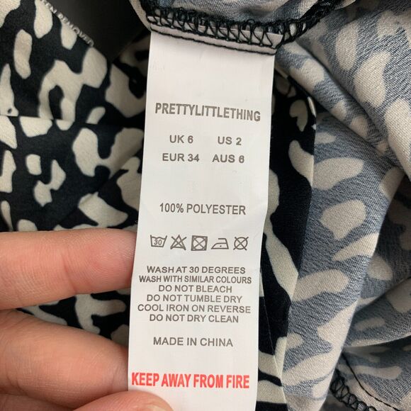 Pretty Little Thing Avalyn Wrap Blouse Womens 2 Cream Black Leopard Tie Front - Picture 12 of 15